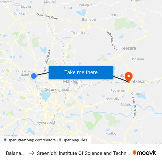 Balanagar to Sreenidhi Institute Of Science and Technology map