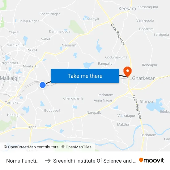 Noma Function Hall to Sreenidhi Institute Of Science and Technology map