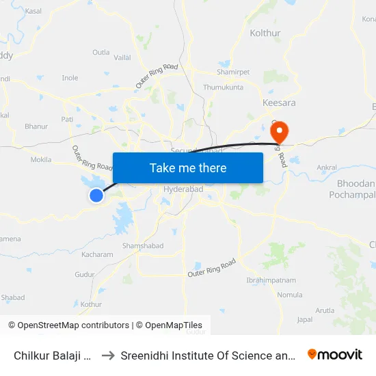 Chilkur Balaji Temple to Sreenidhi Institute Of Science and Technology map