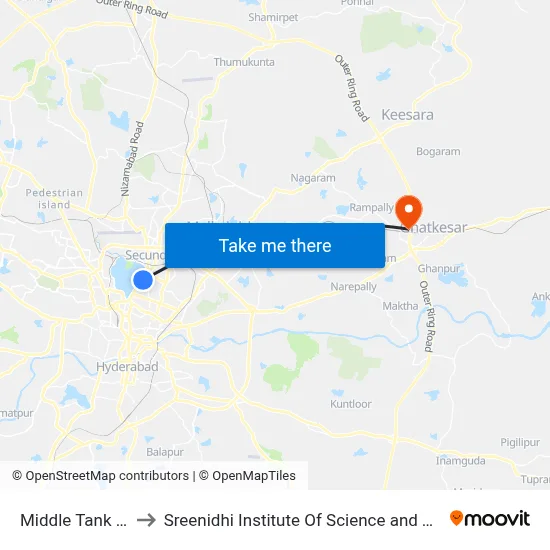 Middle Tank Bund to Sreenidhi Institute Of Science and Technology map