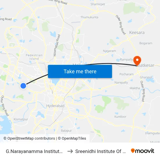 G.Narayanamma Institute Of Technology & Science to Sreenidhi Institute Of Science and Technology map