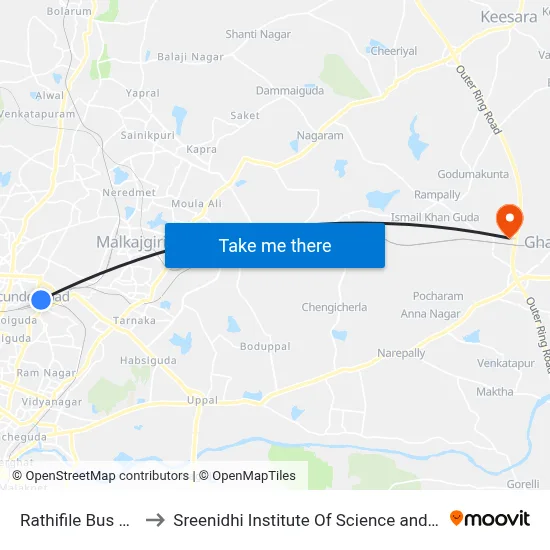 Rathifile Bus Station to Sreenidhi Institute Of Science and Technology map