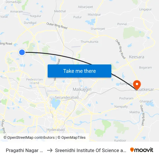 Pragathi Nagar Bus Stop to Sreenidhi Institute Of Science and Technology map