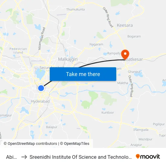 Abids to Sreenidhi Institute Of Science and Technology map