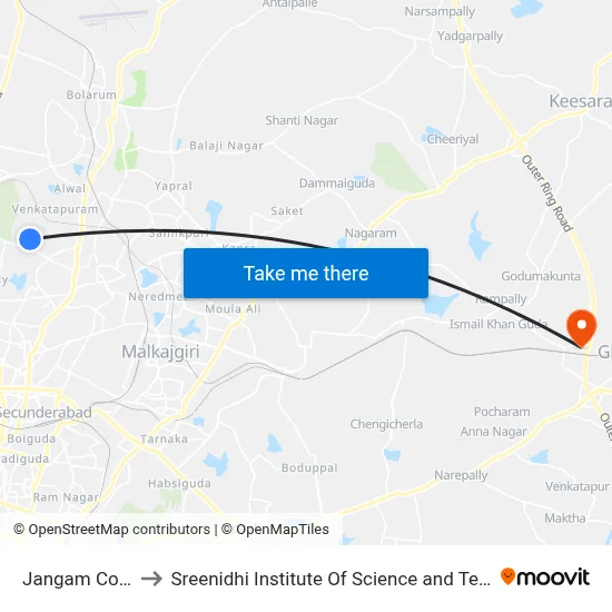 Jangam Colony to Sreenidhi Institute Of Science and Technology map