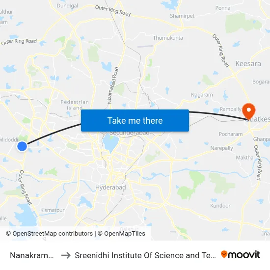 Nanakramguda to Sreenidhi Institute Of Science and Technology map