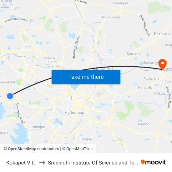 Kokapet Village to Sreenidhi Institute Of Science and Technology map