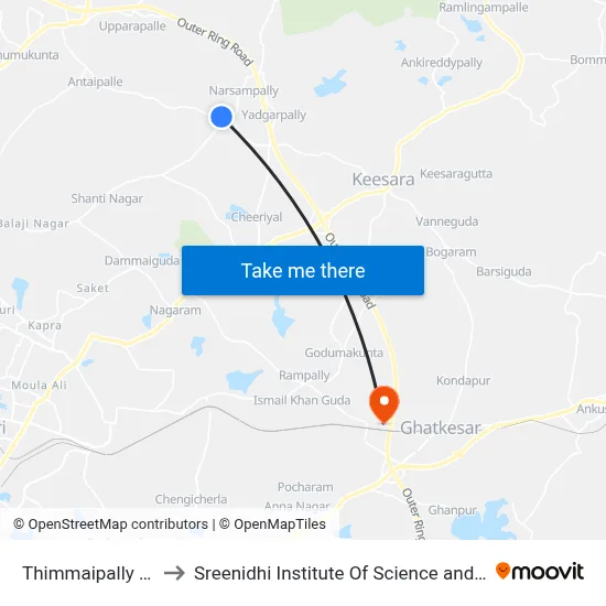Thimmaipally Village to Sreenidhi Institute Of Science and Technology map
