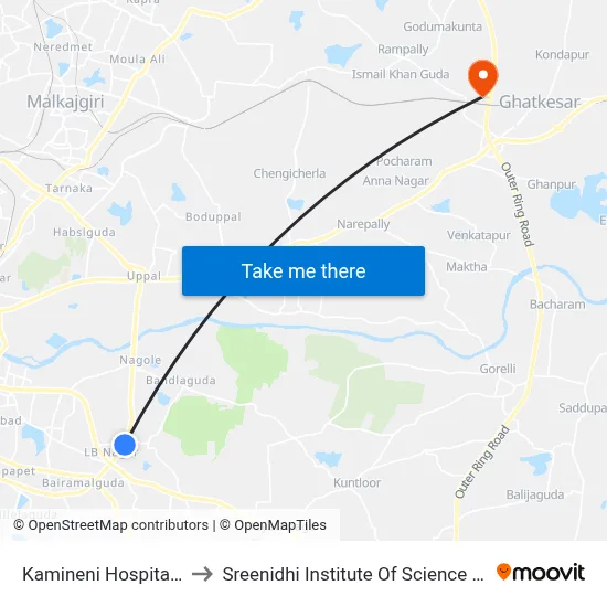 Kamineni Hospital Bus Stop to Sreenidhi Institute Of Science and Technology map