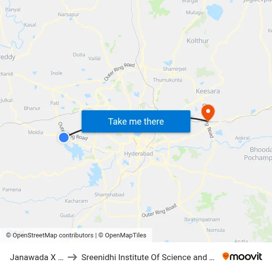 Janawada X Road to Sreenidhi Institute Of Science and Technology map