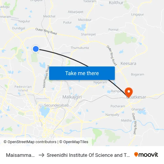 Maisammaguda to Sreenidhi Institute Of Science and Technology map
