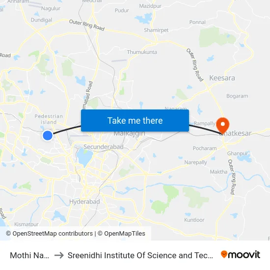 Mothi Nagar to Sreenidhi Institute Of Science and Technology map
