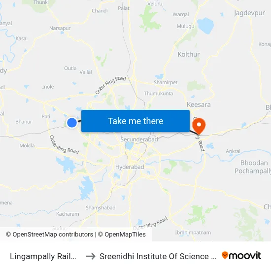 Lingampally Railway Station to Sreenidhi Institute Of Science and Technology map