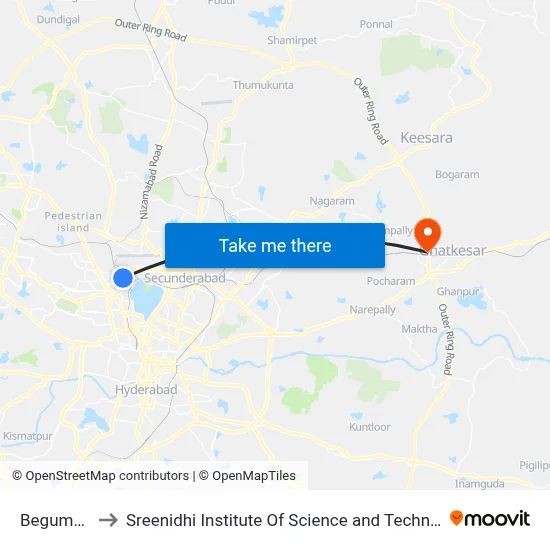 Begumpet to Sreenidhi Institute Of Science and Technology map