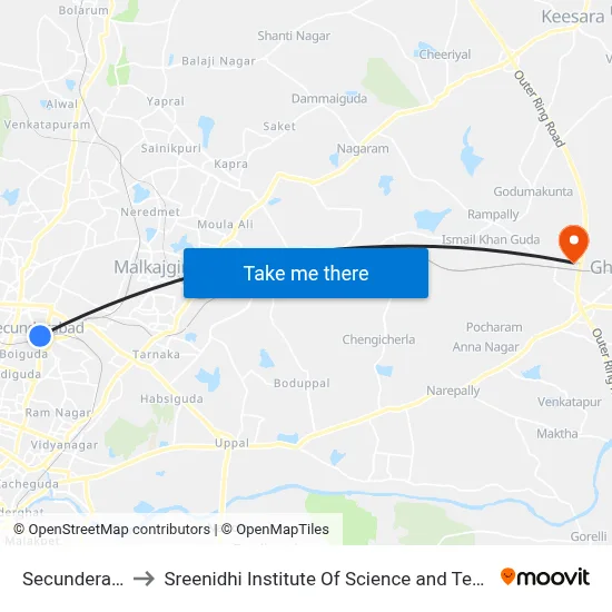 Secunderabad to Sreenidhi Institute Of Science and Technology map