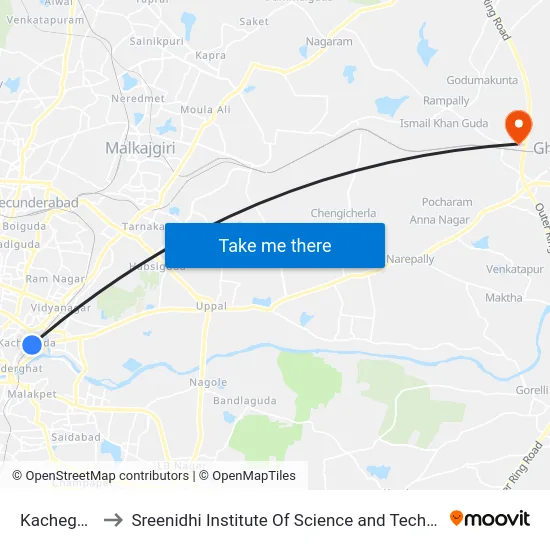 Kacheguda to Sreenidhi Institute Of Science and Technology map