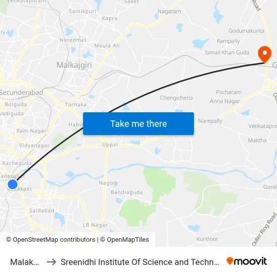 Malakpet to Sreenidhi Institute Of Science and Technology map
