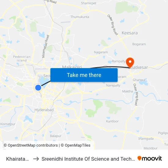 Khairatabad to Sreenidhi Institute Of Science and Technology map