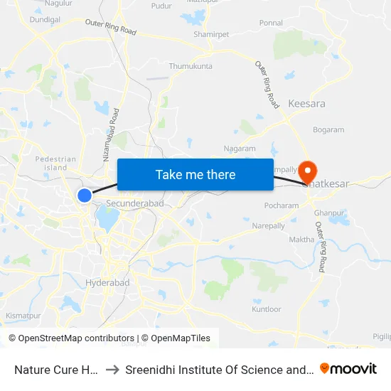 Nature Cure Hospital to Sreenidhi Institute Of Science and Technology map