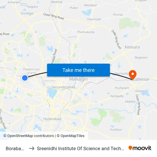 Borabanda to Sreenidhi Institute Of Science and Technology map