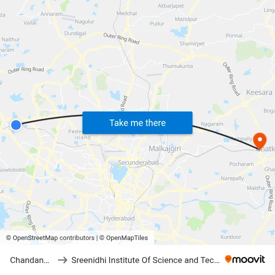 Chandanagar to Sreenidhi Institute Of Science and Technology map