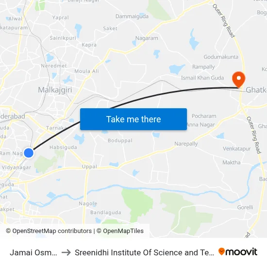 Jamai Osmania to Sreenidhi Institute Of Science and Technology map