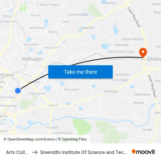 Arts College to Sreenidhi Institute Of Science and Technology map