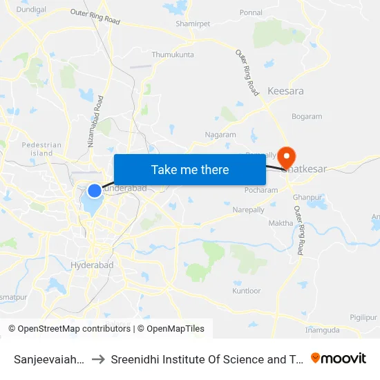 Sanjeevaiah Park to Sreenidhi Institute Of Science and Technology map