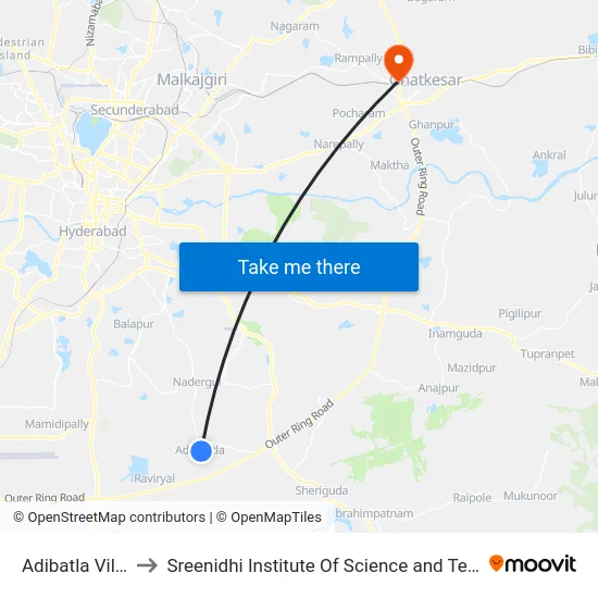 Adibatla Village to Sreenidhi Institute Of Science and Technology map