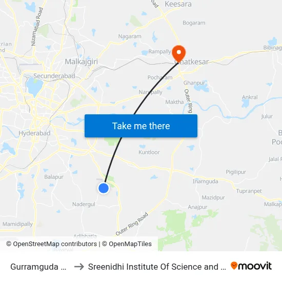 Gurramguda Village to Sreenidhi Institute Of Science and Technology map