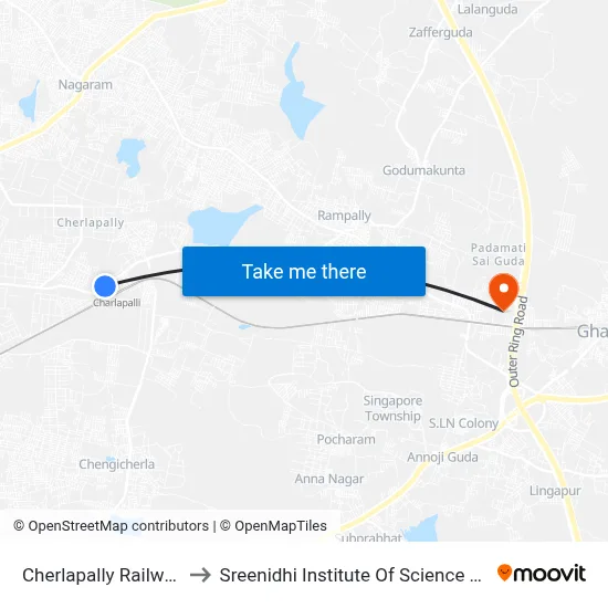 Cherlapally Railway Station to Sreenidhi Institute Of Science and Technology map