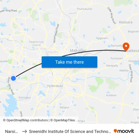 Narsingi to Sreenidhi Institute Of Science and Technology map
