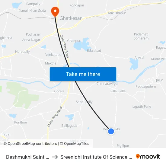 Deshmukhi Saint M.College to Sreenidhi Institute Of Science and Technology map