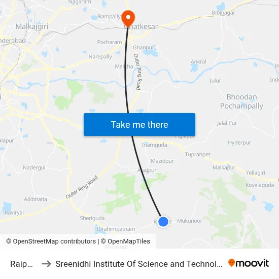 Raipole to Sreenidhi Institute Of Science and Technology map