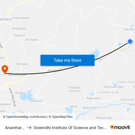 Anantharam to Sreenidhi Institute Of Science and Technology map