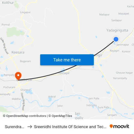 Surendrapuri to Sreenidhi Institute Of Science and Technology map