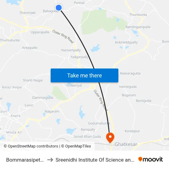 Bommarasipet Village to Sreenidhi Institute Of Science and Technology map