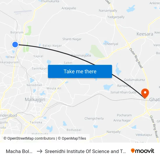Macha Bolaram to Sreenidhi Institute Of Science and Technology map