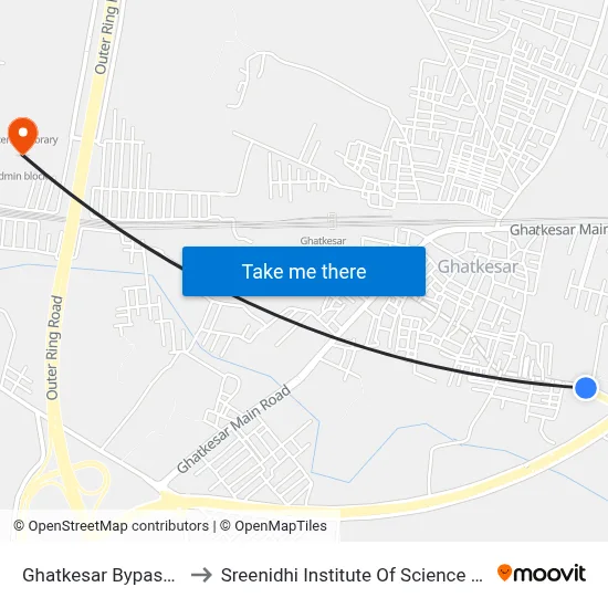 Ghatkesar Bypass Junction to Sreenidhi Institute Of Science and Technology map