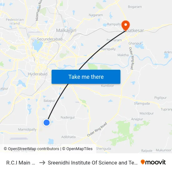 R.C.I Main Gate to Sreenidhi Institute Of Science and Technology map