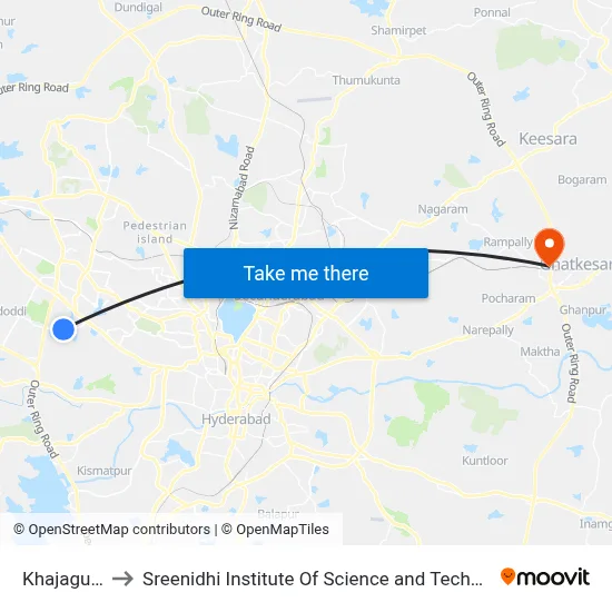 Khajaguda to Sreenidhi Institute Of Science and Technology map