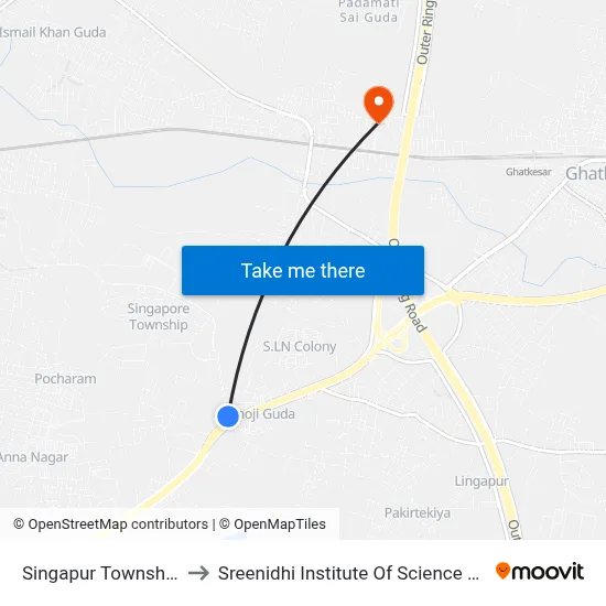 Singapur Township X Road to Sreenidhi Institute Of Science and Technology map