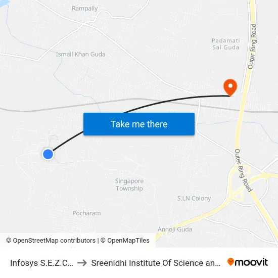Infosys S.E.Z.Campus to Sreenidhi Institute Of Science and Technology map