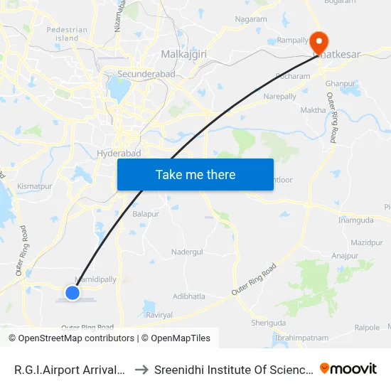 R.G.I.Airport Arrivals Pickup Gate to Sreenidhi Institute Of Science and Technology map