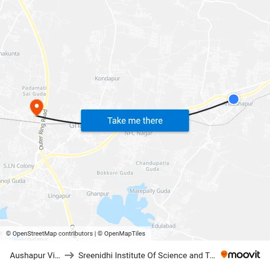 Aushapur Village to Sreenidhi Institute Of Science and Technology map