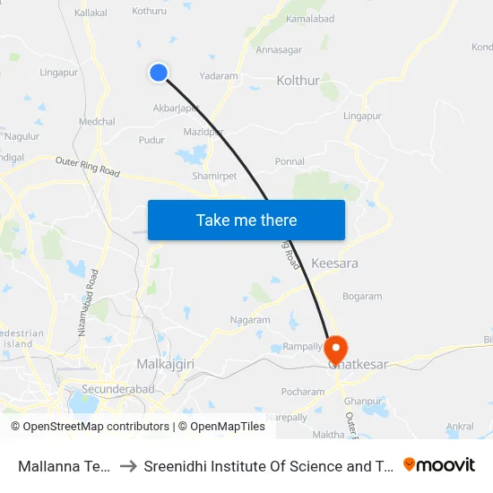 Mallanna Temple to Sreenidhi Institute Of Science and Technology map