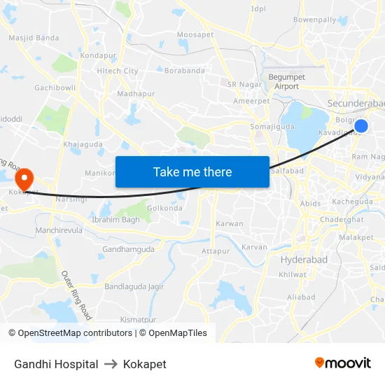 Gandhi Hospital to Kokapet map