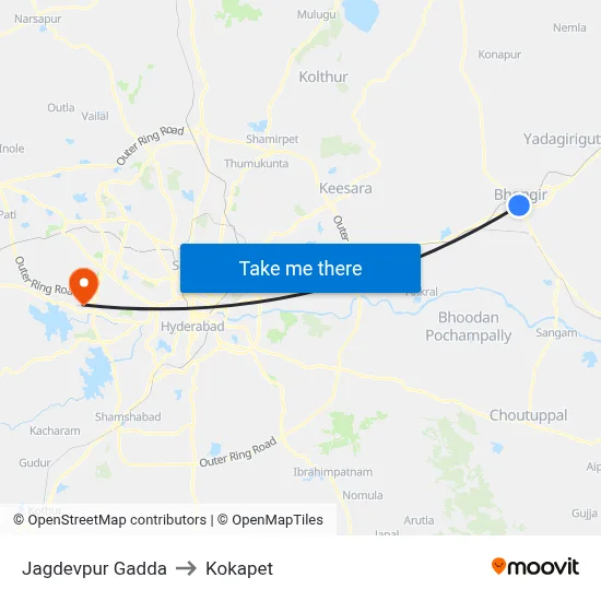 Jagdevpur Gadda to Kokapet map