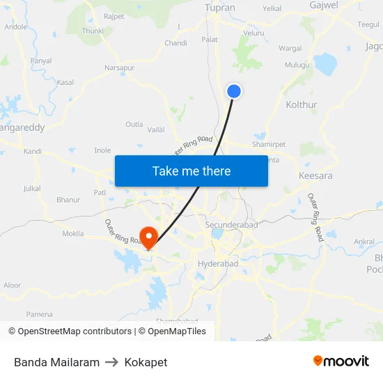 Banda Mailaram to Kokapet map