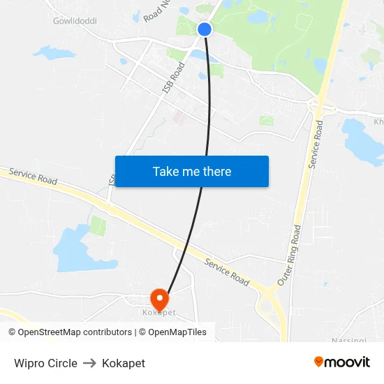 Wipro Circle to Kokapet map